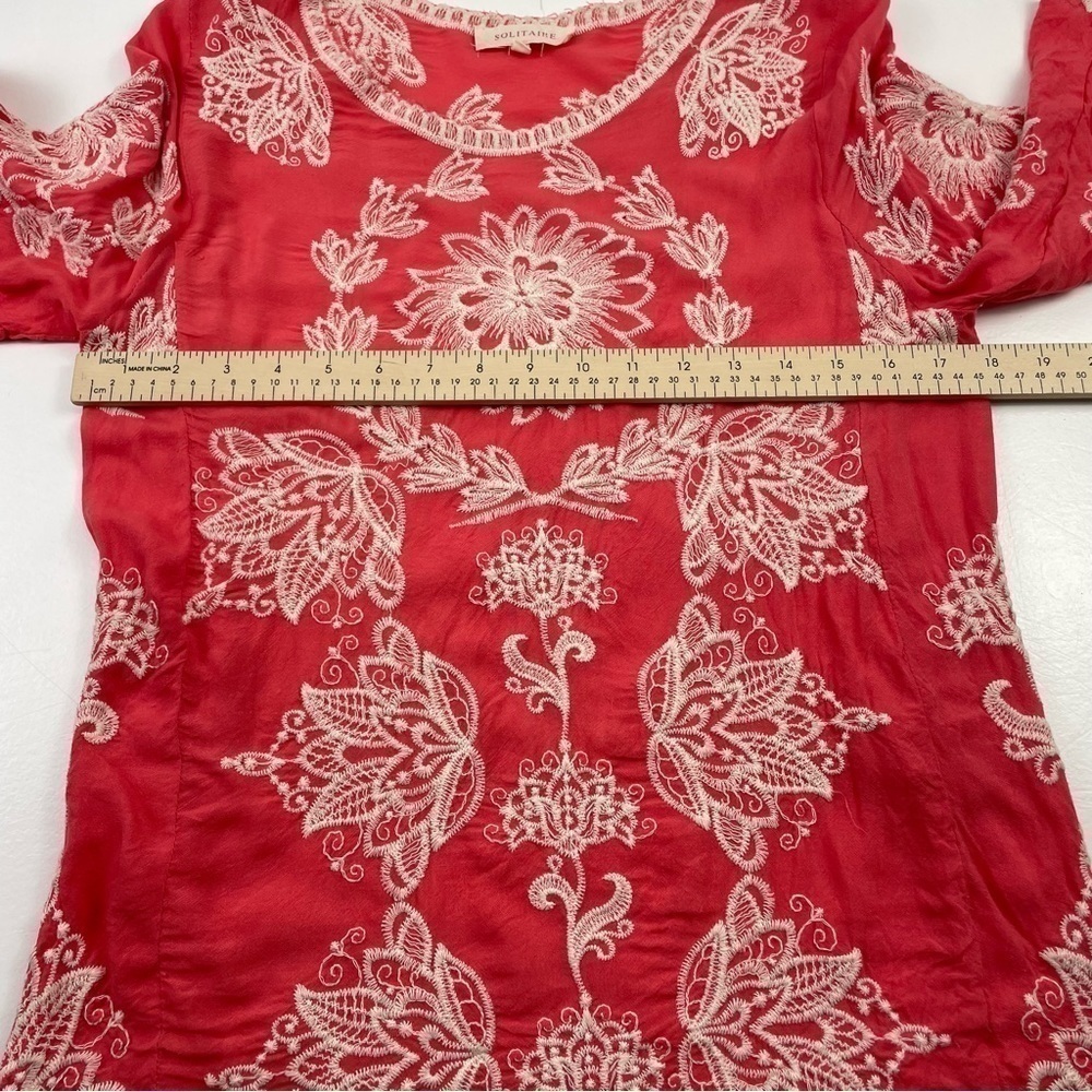 Solitaire Coral‎ Embroidered Blouse Women Size Large - Picture 4 of 9